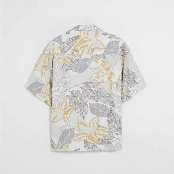 ZARA Linen Blend Leaf Printed Short Sleeve Shirt NWOT - Picture 6 of 10